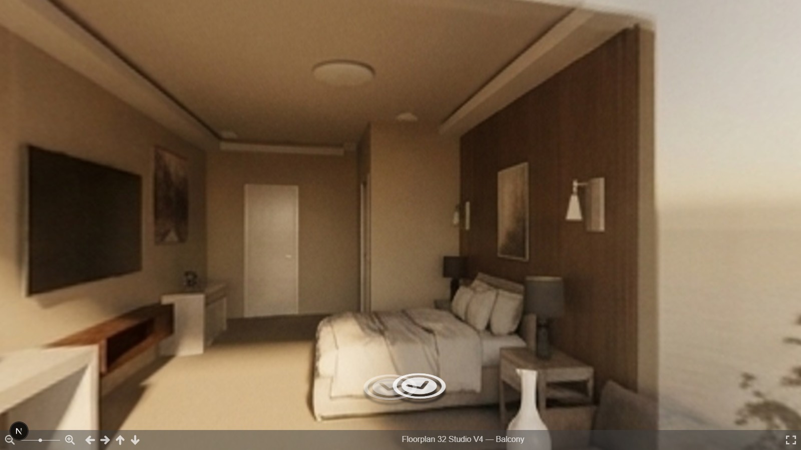 A published panorama tour of a hotel bedroom opened as a stakeholder would receive the shareable link